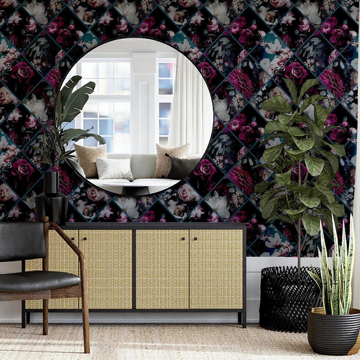 York Gianna Purple Floral Squares Wallpaper