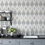 York Fitzgerald Grey Ikat Diamond Wallpaper