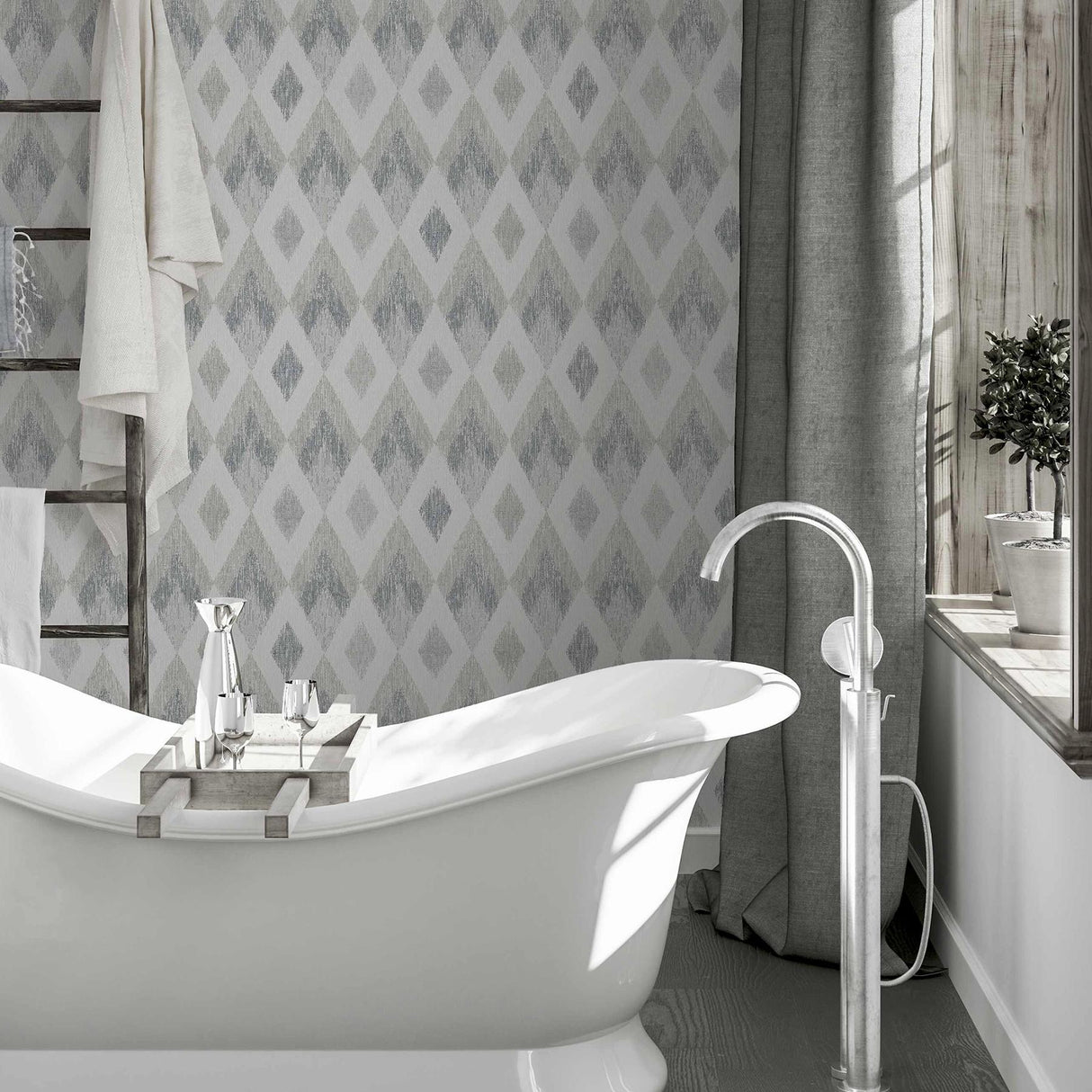York Fitzgerald Grey Ikat Diamond Wallpaper