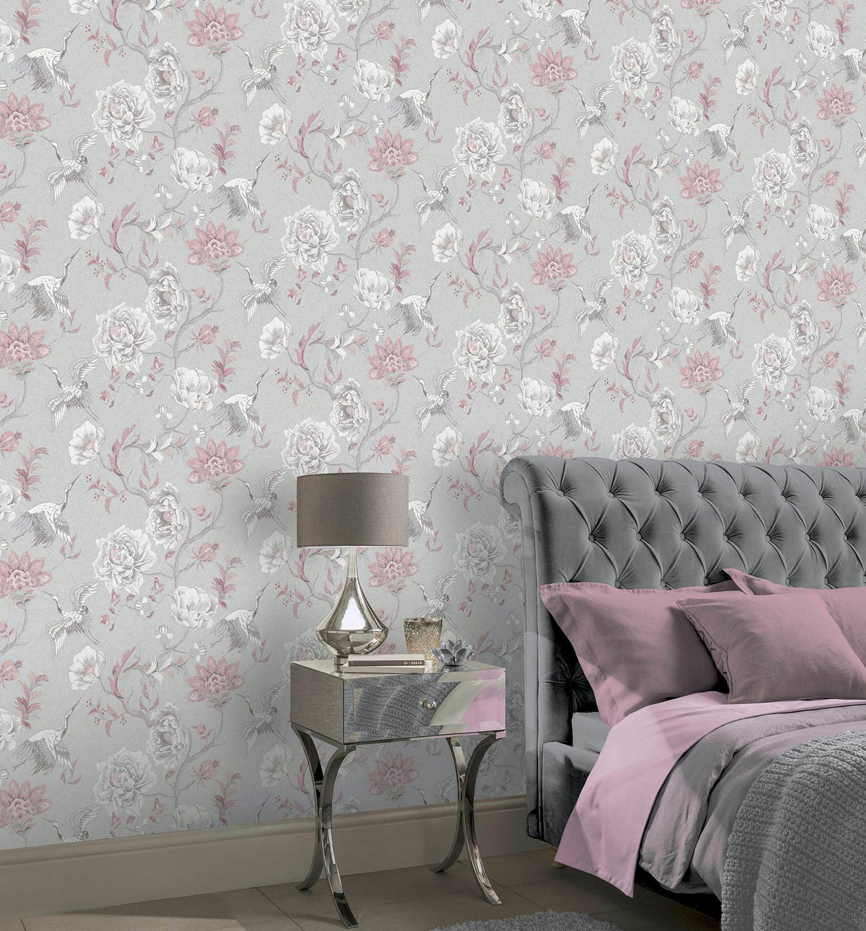 York Maggie Light Grey Cranes Wallpaper