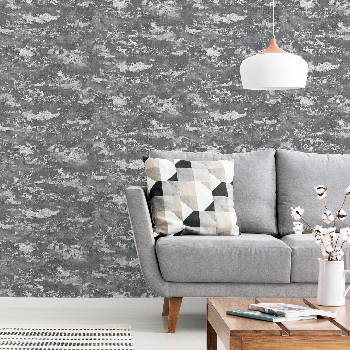 York Mercer Dark Grey Patina Wallpaper