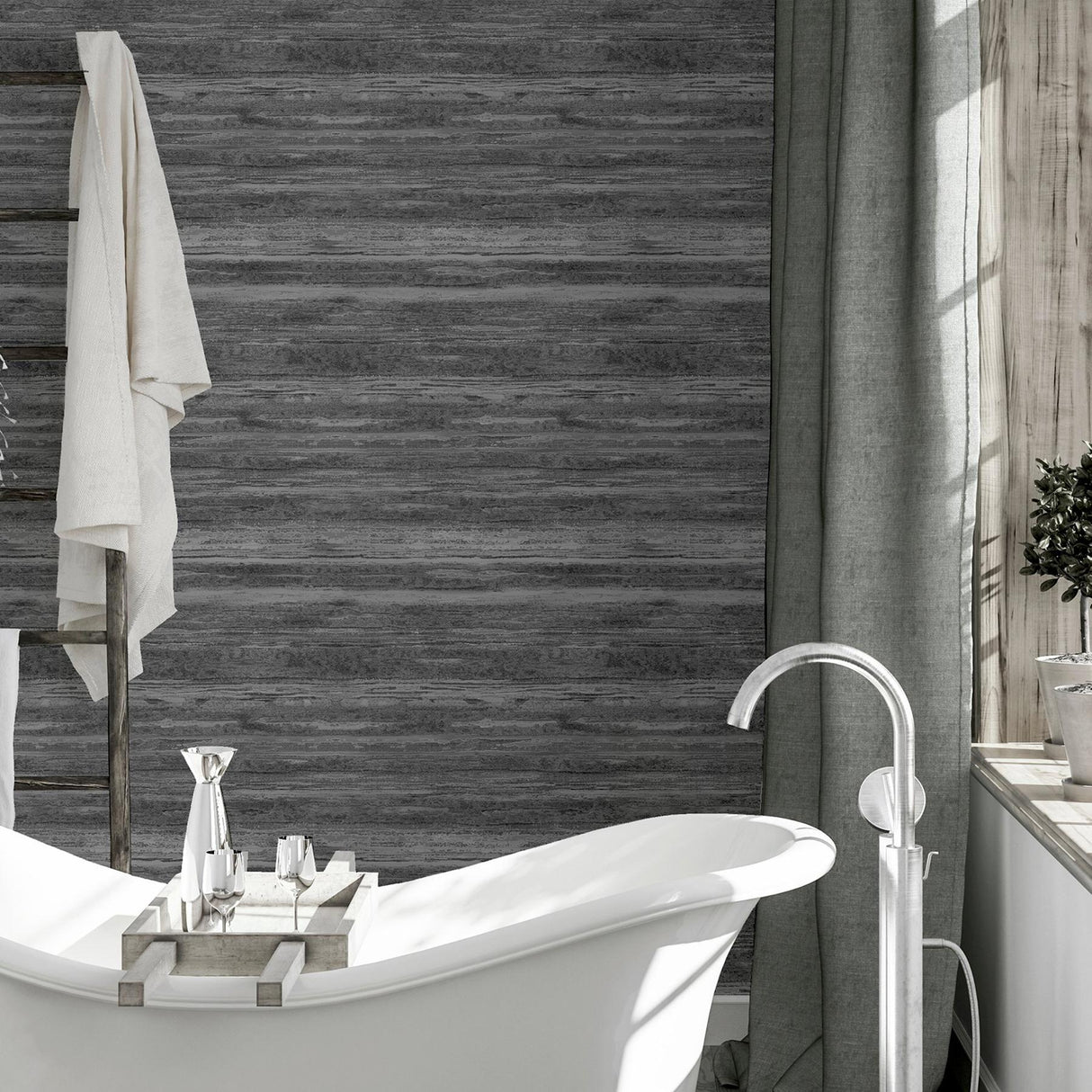 York Philomena Pewter Striated Wallpaper