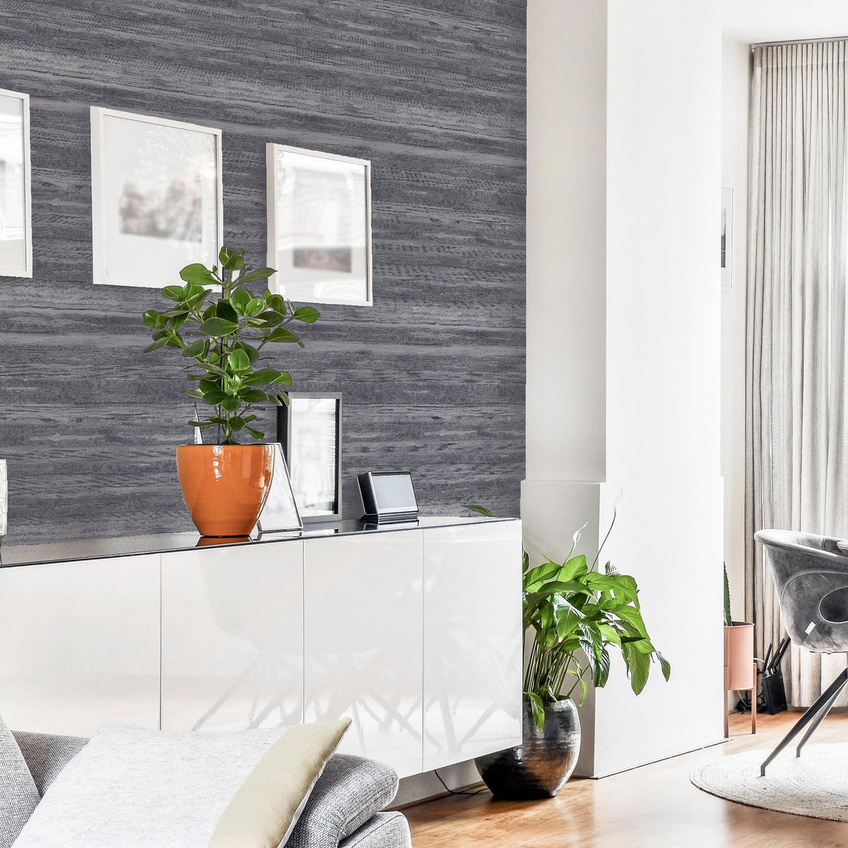 York Philomena Pewter Striated Wallpaper