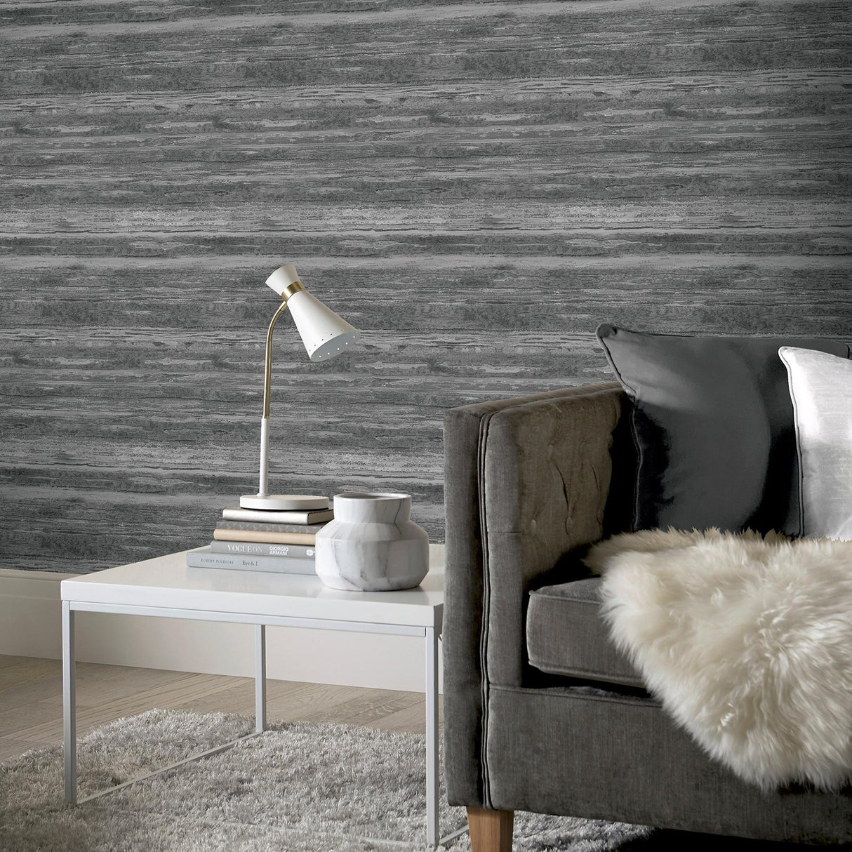 York Philomena Pewter Striated Wallpaper