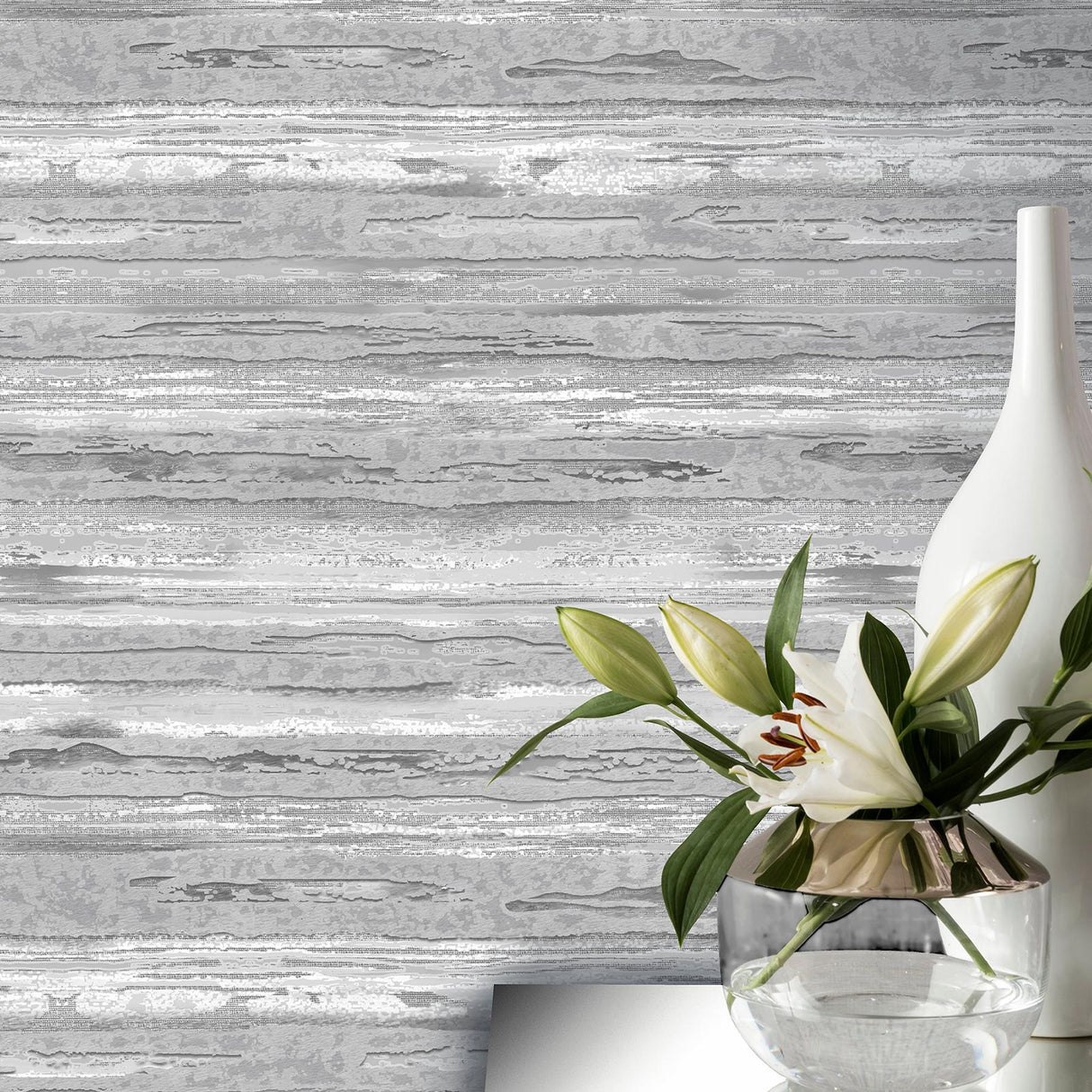 York Philomena Silver Striated Wallpaper