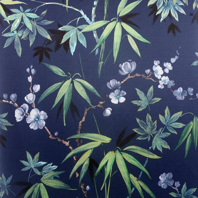 York Desi Navy Jasmine Garden Wallpaper