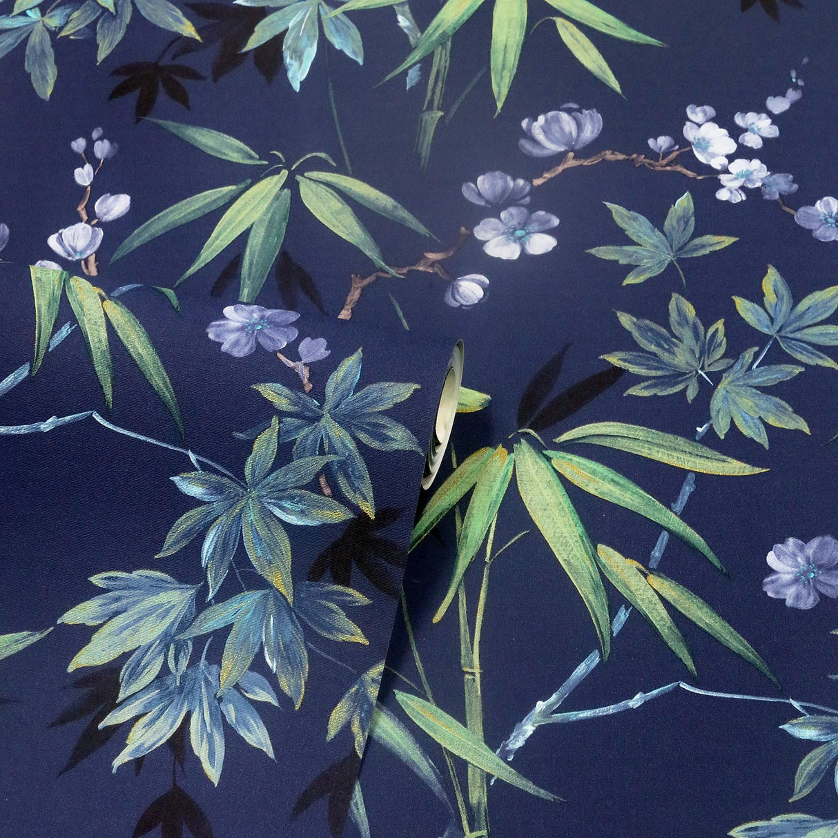 York Desi Navy Jasmine Garden Wallpaper