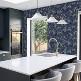 York Desi Navy Jasmine Garden Wallpaper
