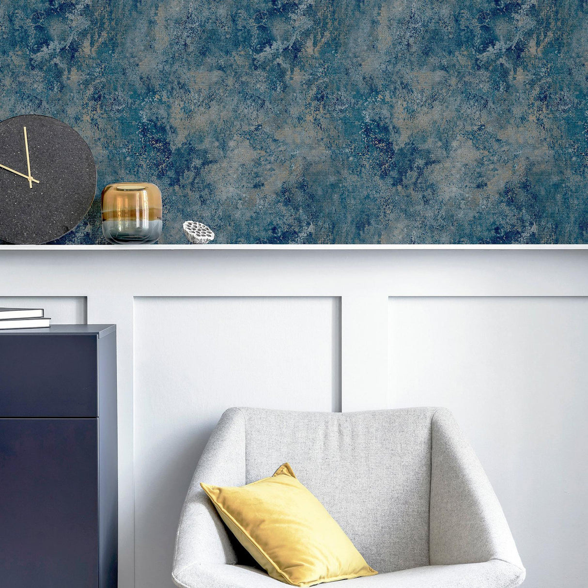 York Gideon Dark Blue Distressed Wallpaper
