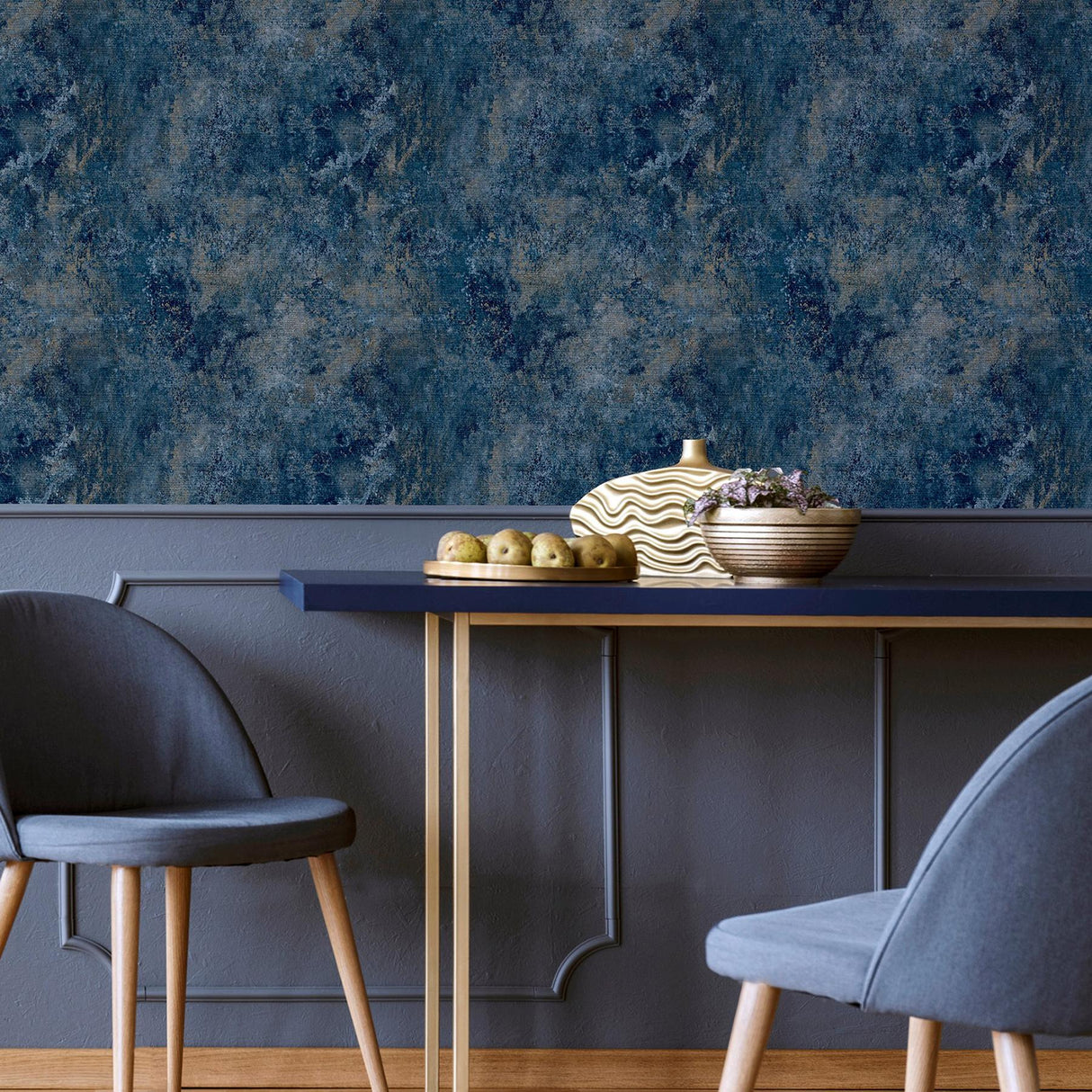 York Gideon Dark Blue Distressed Wallpaper
