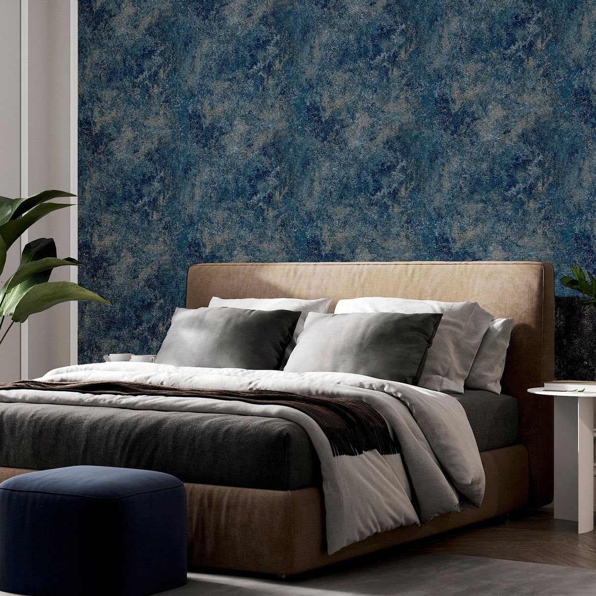 York Gideon Dark Blue Distressed Wallpaper