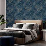 York Gideon Dark Blue Distressed Wallpaper