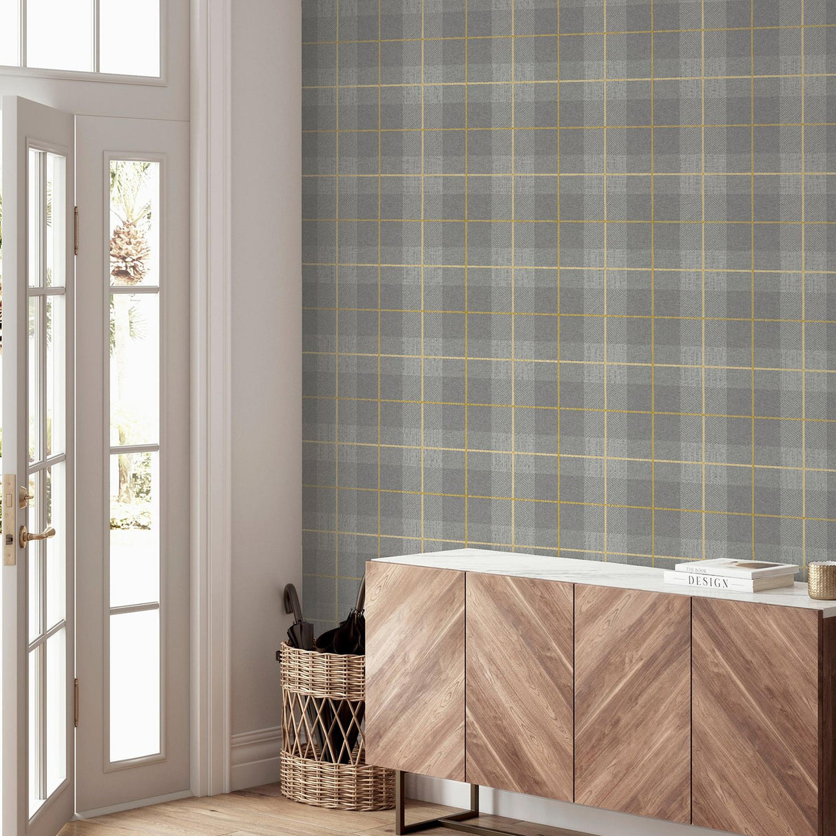 York Hector Grey Plaid Wallpaper