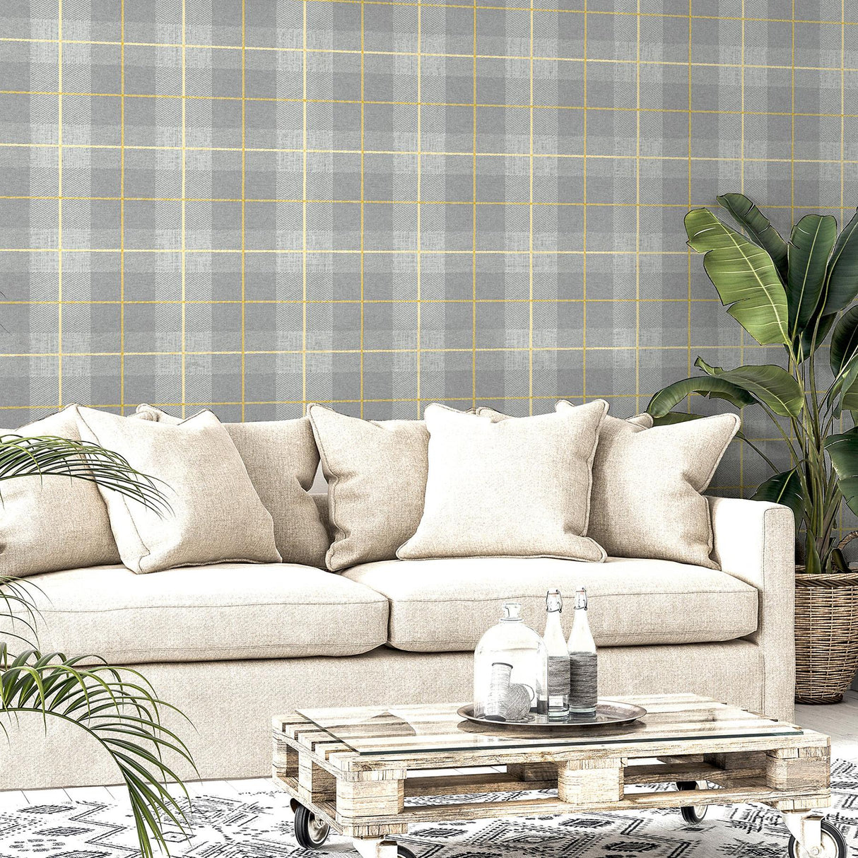 York Hector Grey Plaid Wallpaper