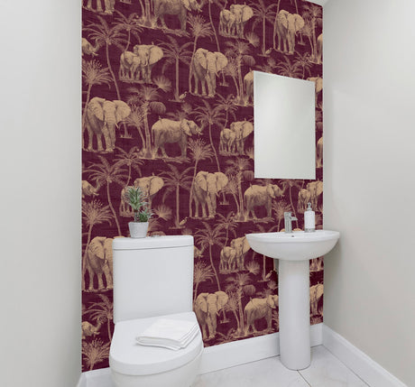 York Adelia Maroon Elephant Grove Wallpaper