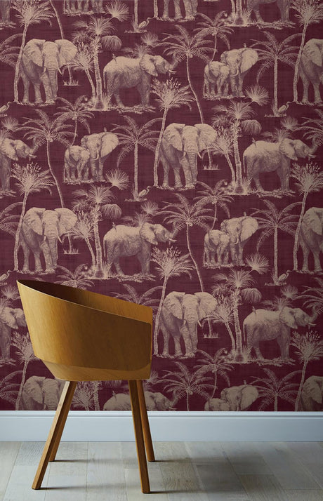 York Adelia Maroon Elephant Grove Wallpaper