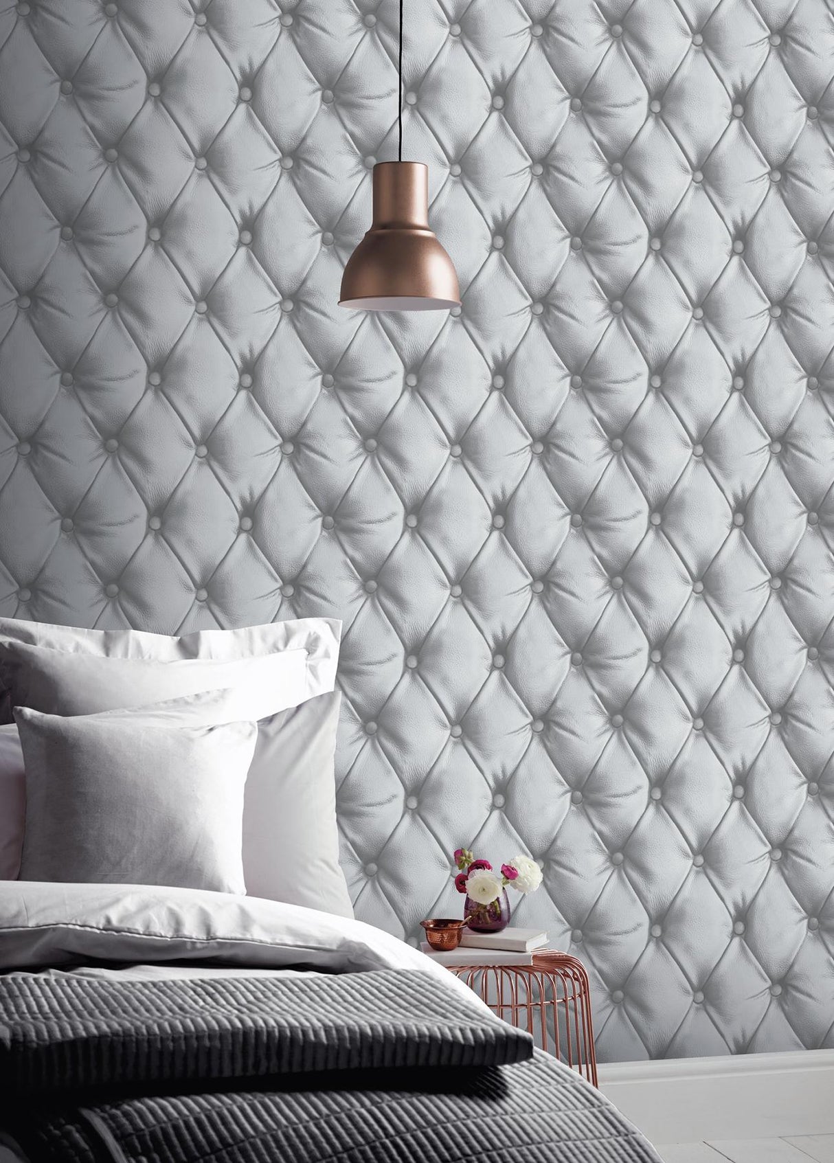 York Ella Silver Tufted Wallpaper