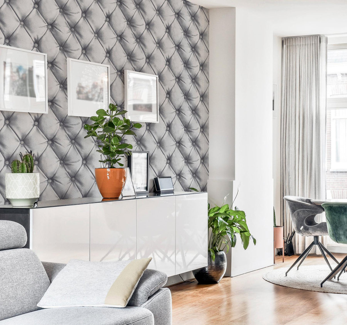 York Ella Silver Tufted Wallpaper