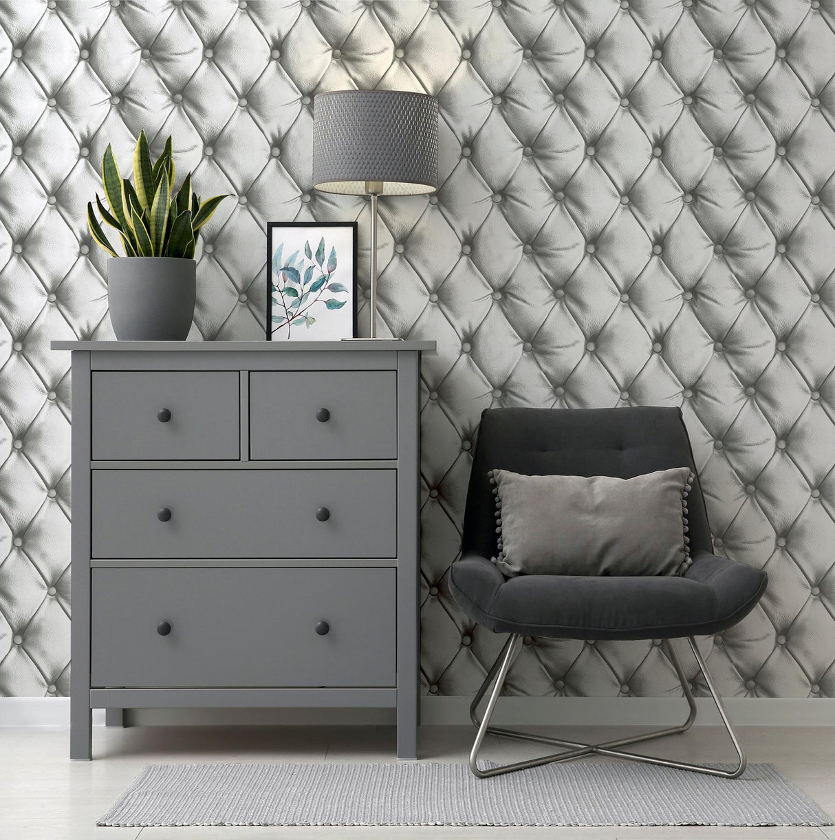 York Ella Silver Tufted Wallpaper