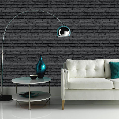 York Abner Black Brick Wallpaper