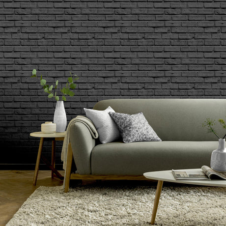 York Abner Black Brick Wallpaper
