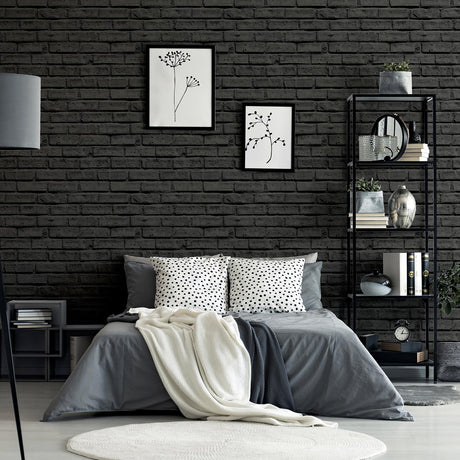 York Abner Black Brick Wallpaper