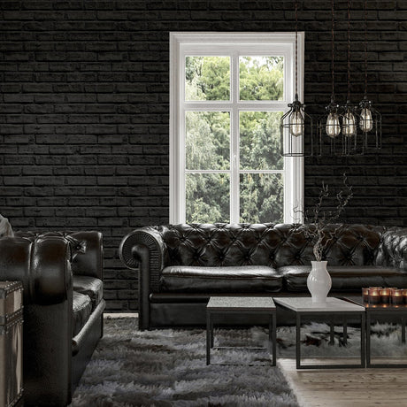 York Abner Black Brick Wallpaper