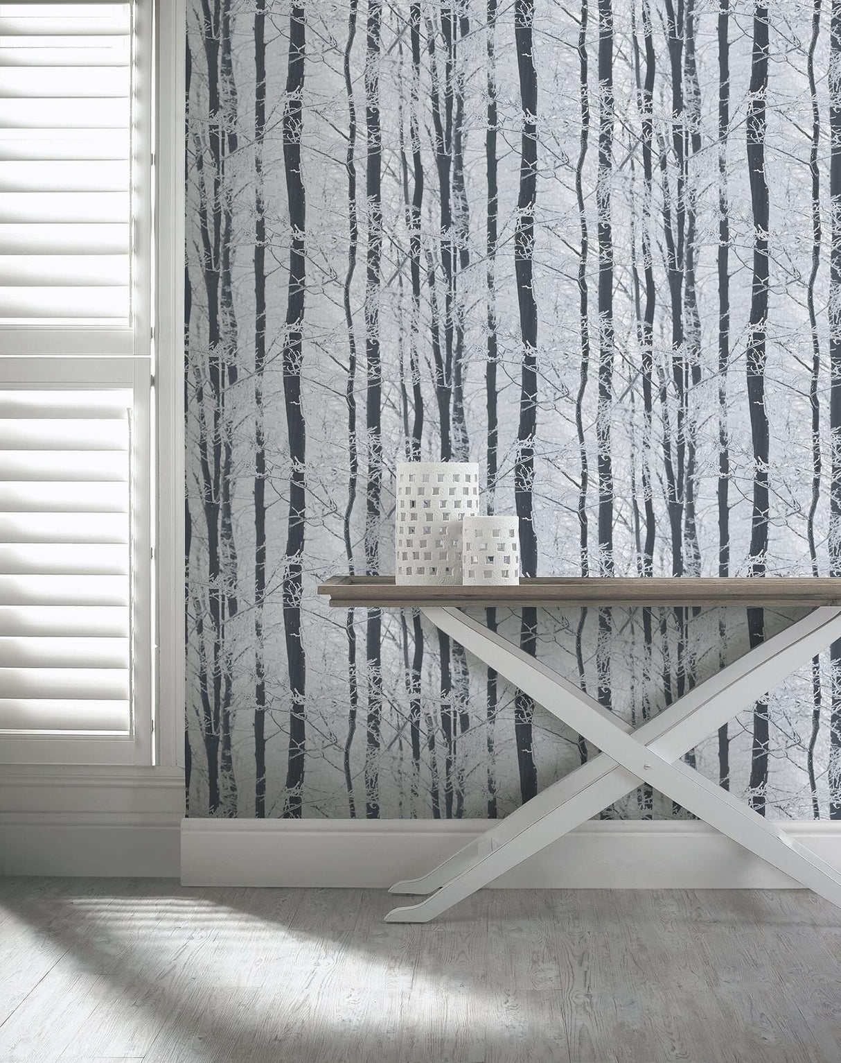 York Frosted Silver Winter Grove Wallpaper