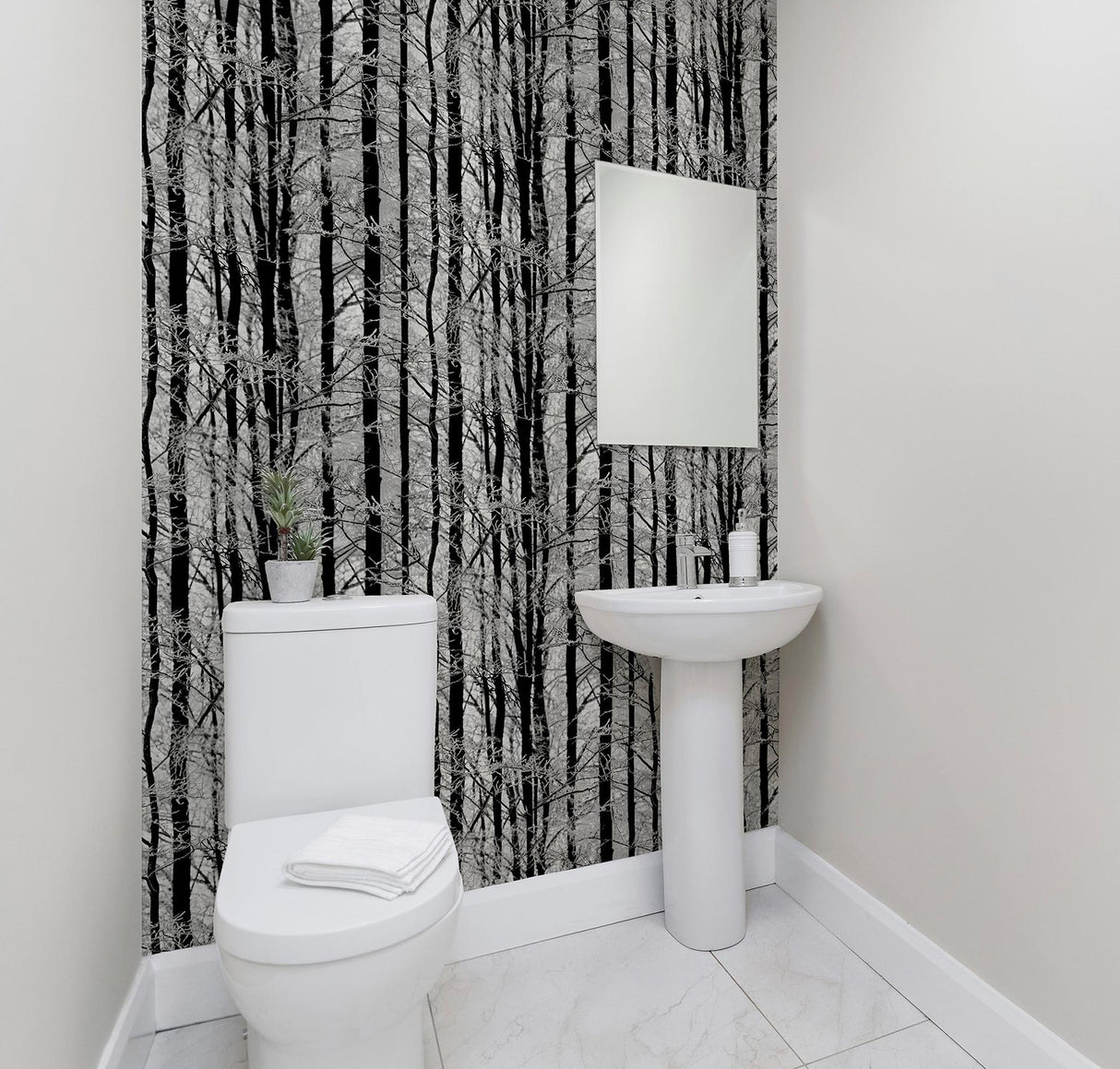York Frosted Silver Winter Grove Wallpaper