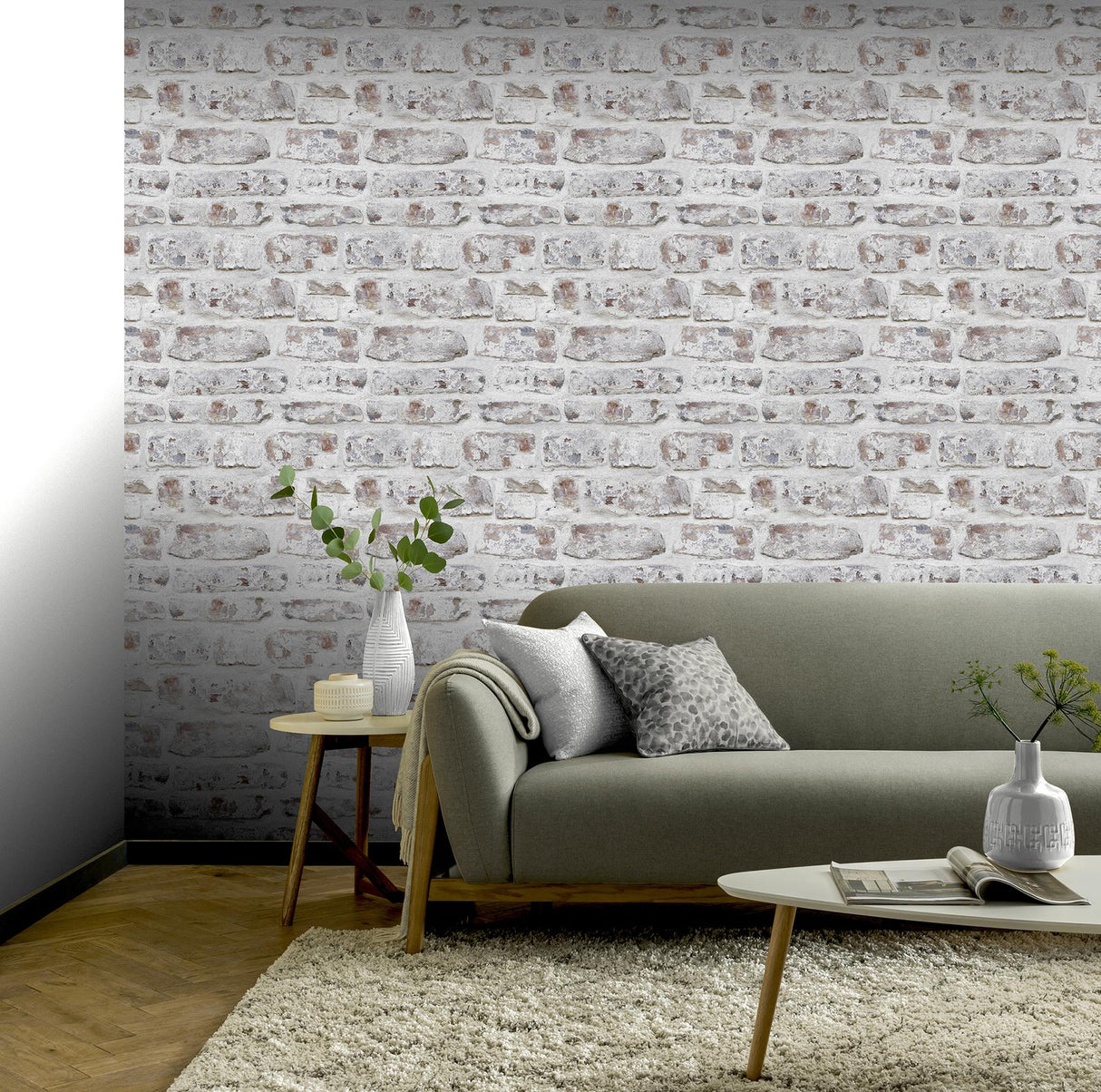 York Domenic White Whitewashed Brick Wallpaper