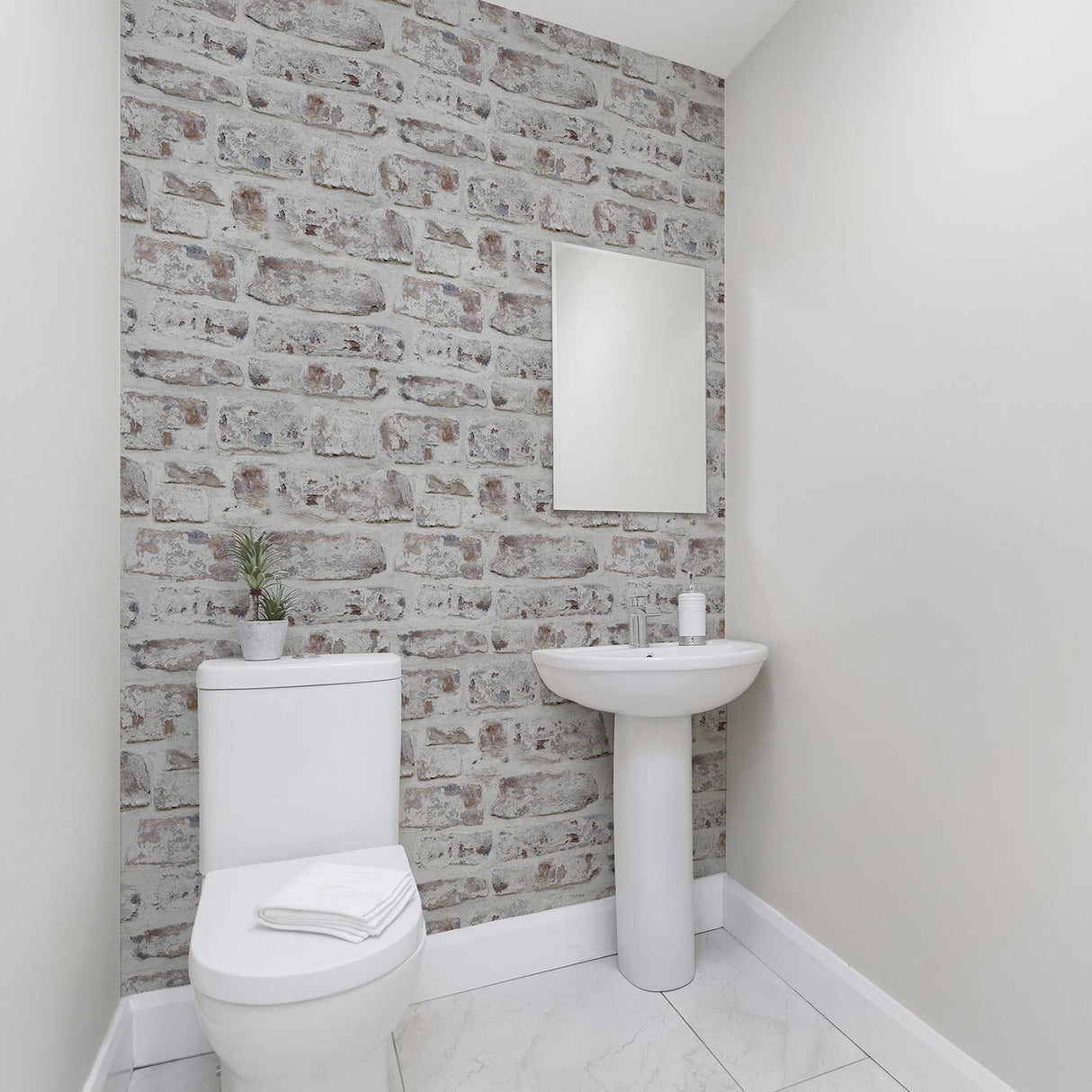 York Domenic White Whitewashed Brick Wallpaper