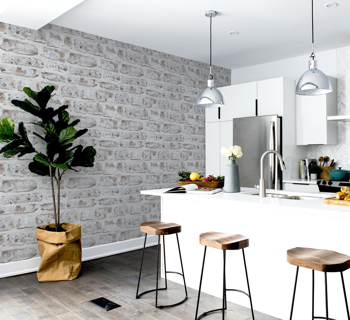 York Domenic White Whitewashed Brick Wallpaper
