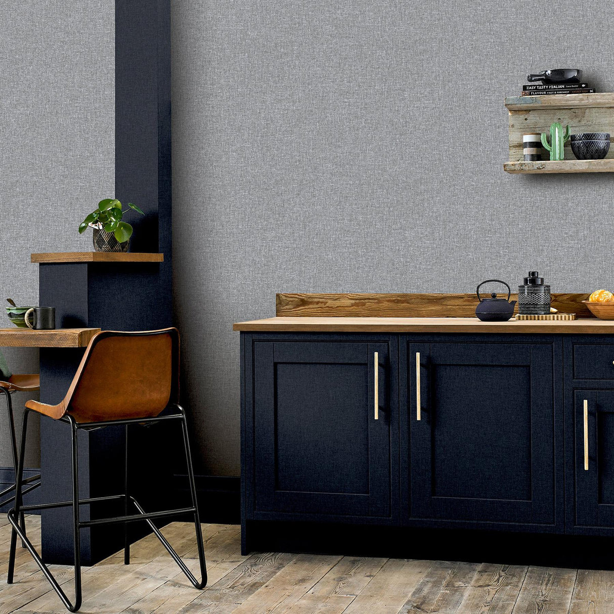 York Maisie Grey Linen Wallpaper