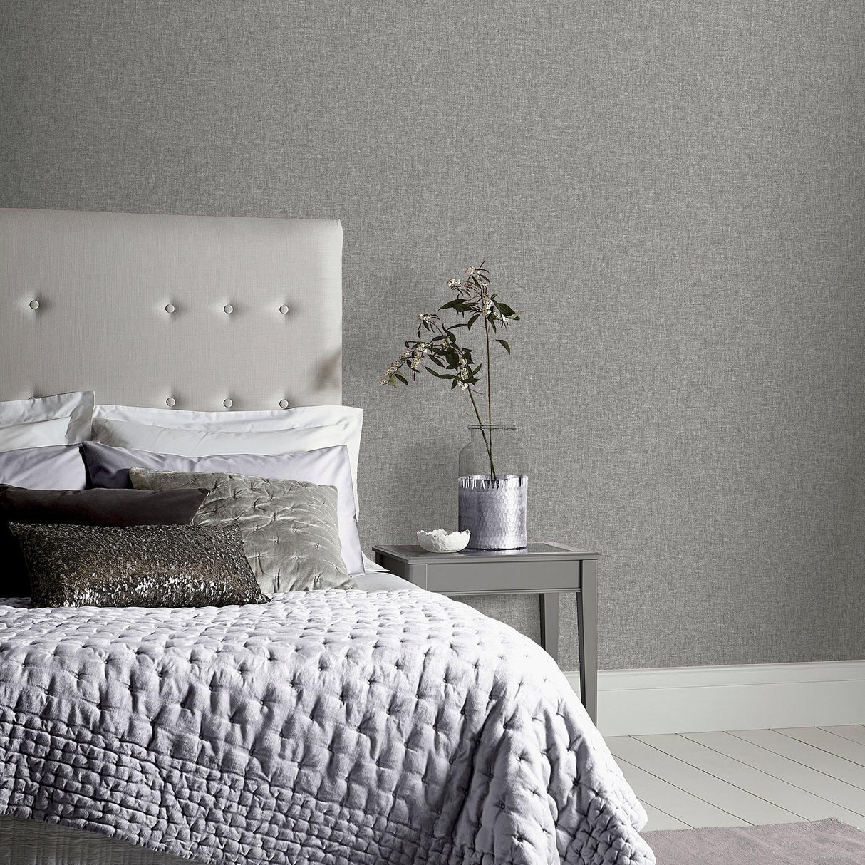 York Maisie Grey Linen Wallpaper