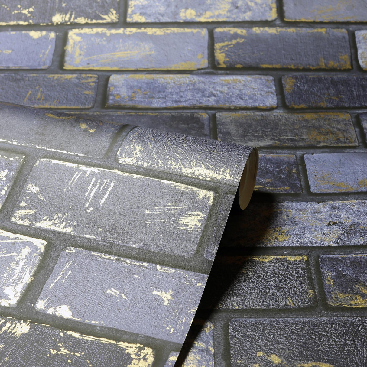 York Myron Charcoal Metallic Brick Wallpaper