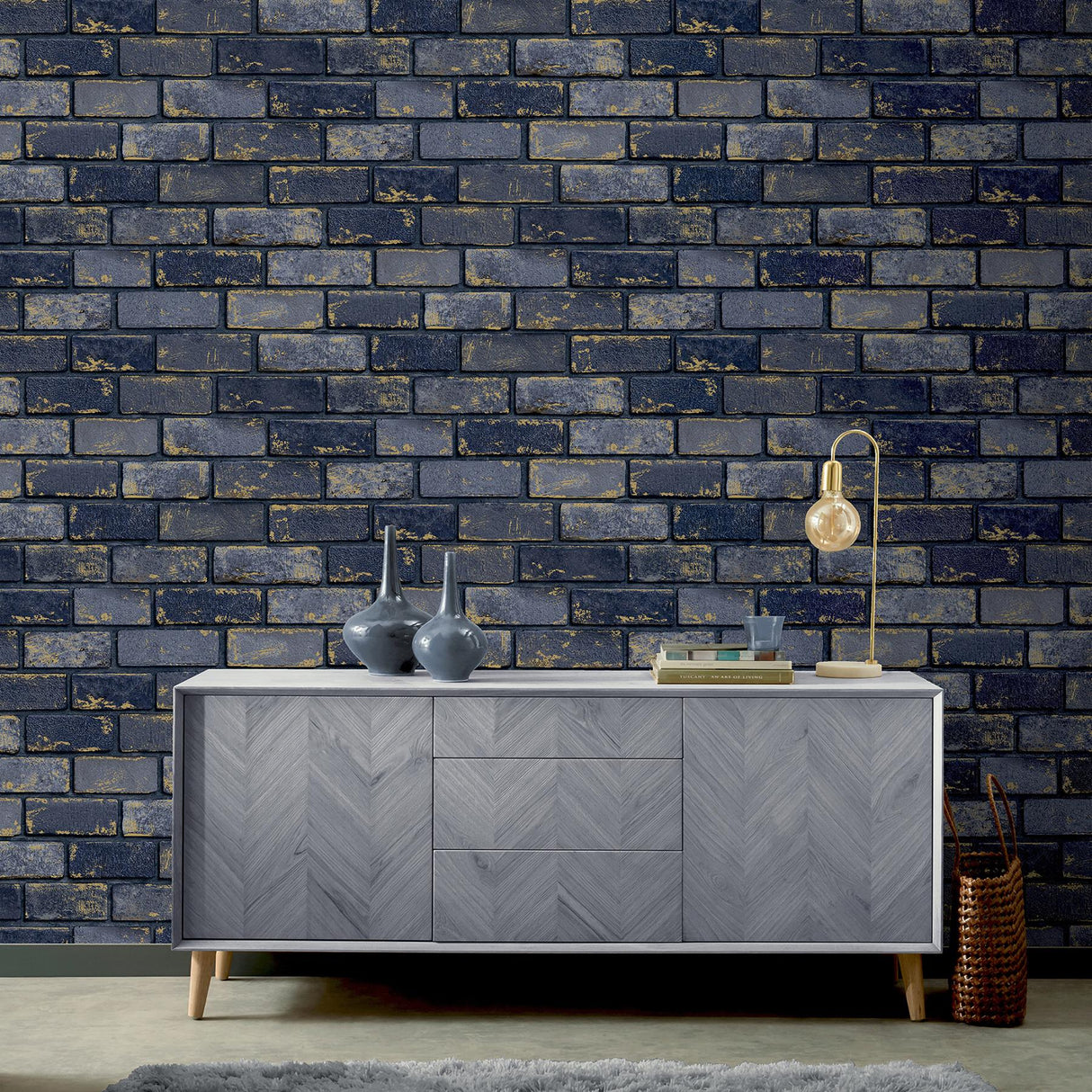 York Myron Charcoal Metallic Brick Wallpaper