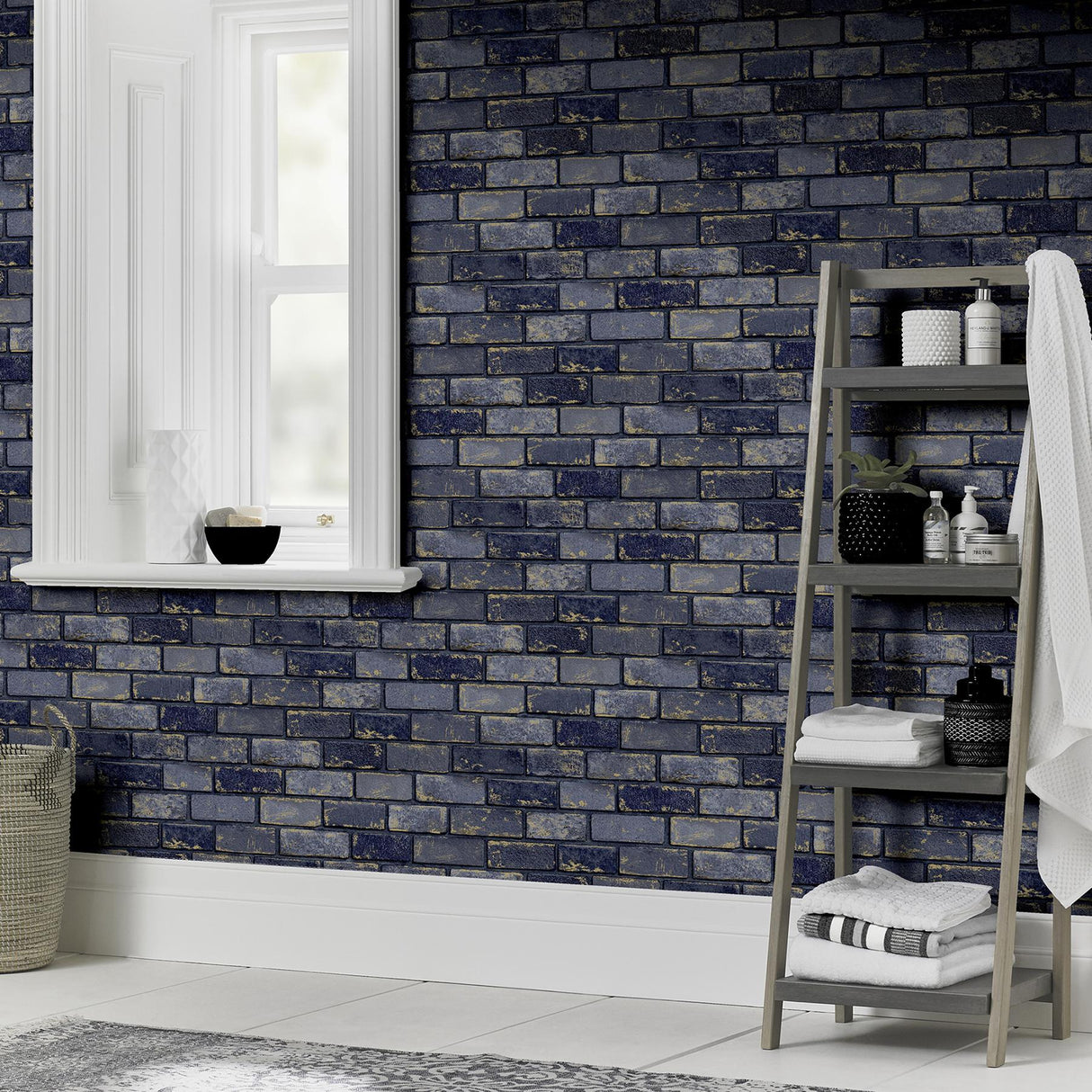 York Myron Charcoal Metallic Brick Wallpaper