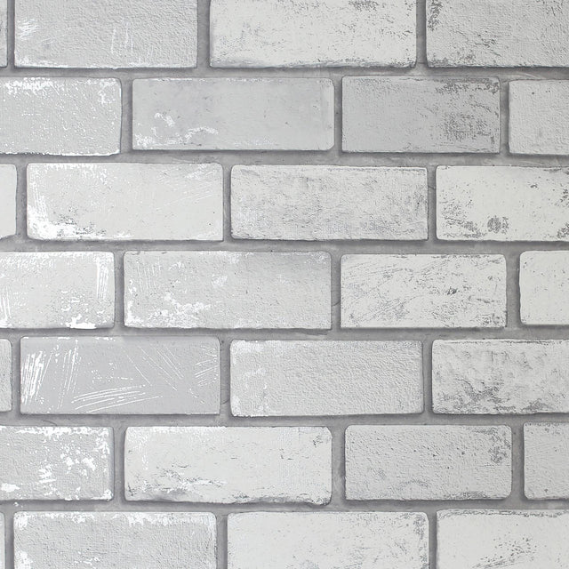 York Myron Dove Metallic Brick Wallpaper