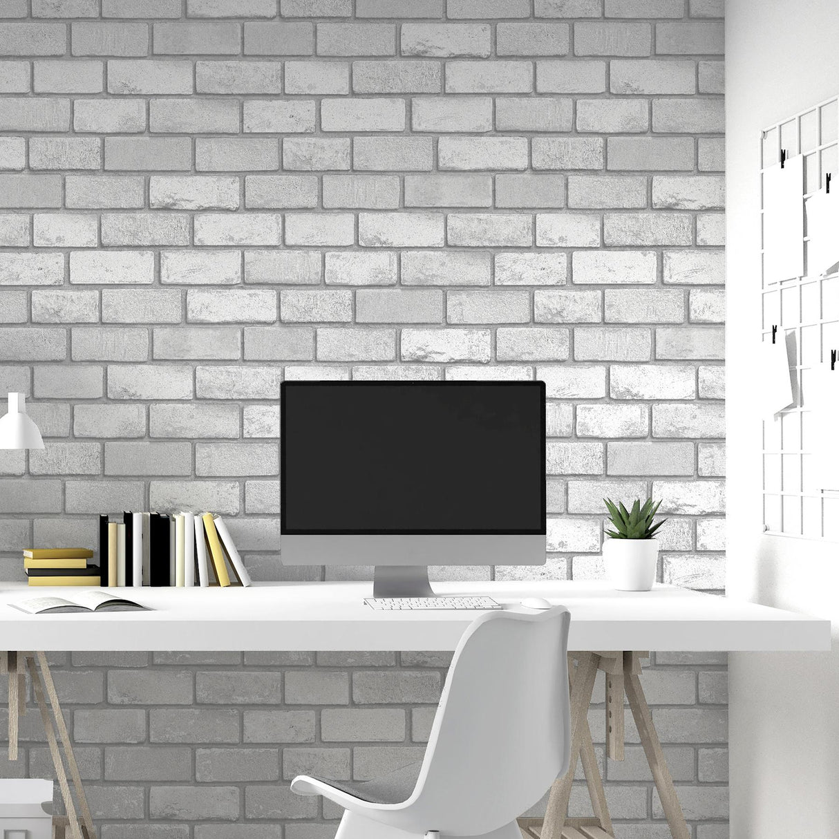 York Myron Dove Metallic Brick Wallpaper