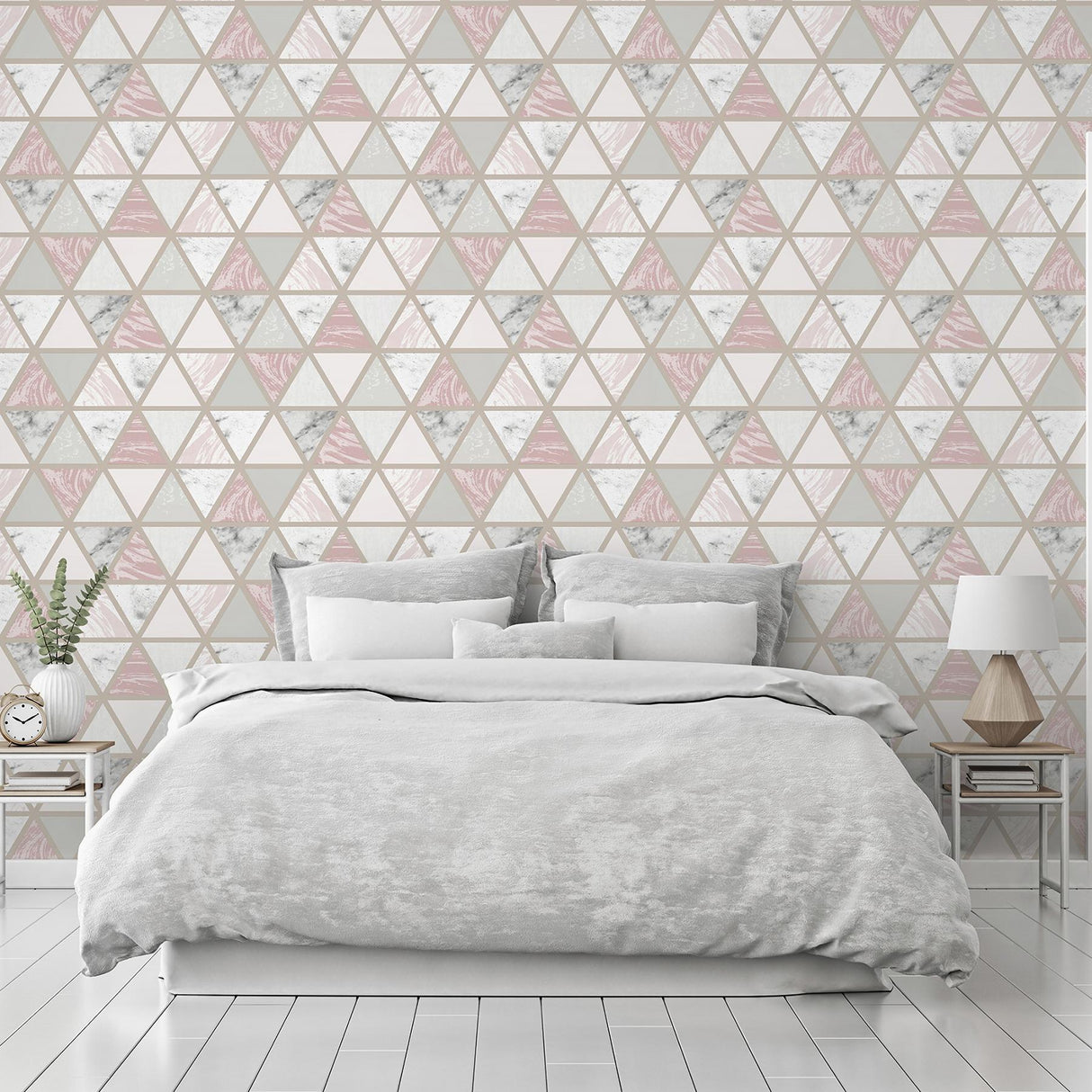 York Marcy Pink Triangle Grid Wallpaper