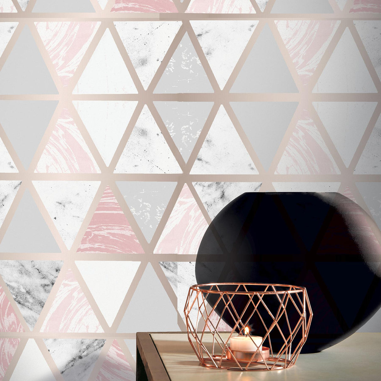 York Marcy Pink Triangle Grid Wallpaper