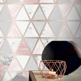 York Marcy Pink Triangle Grid Wallpaper