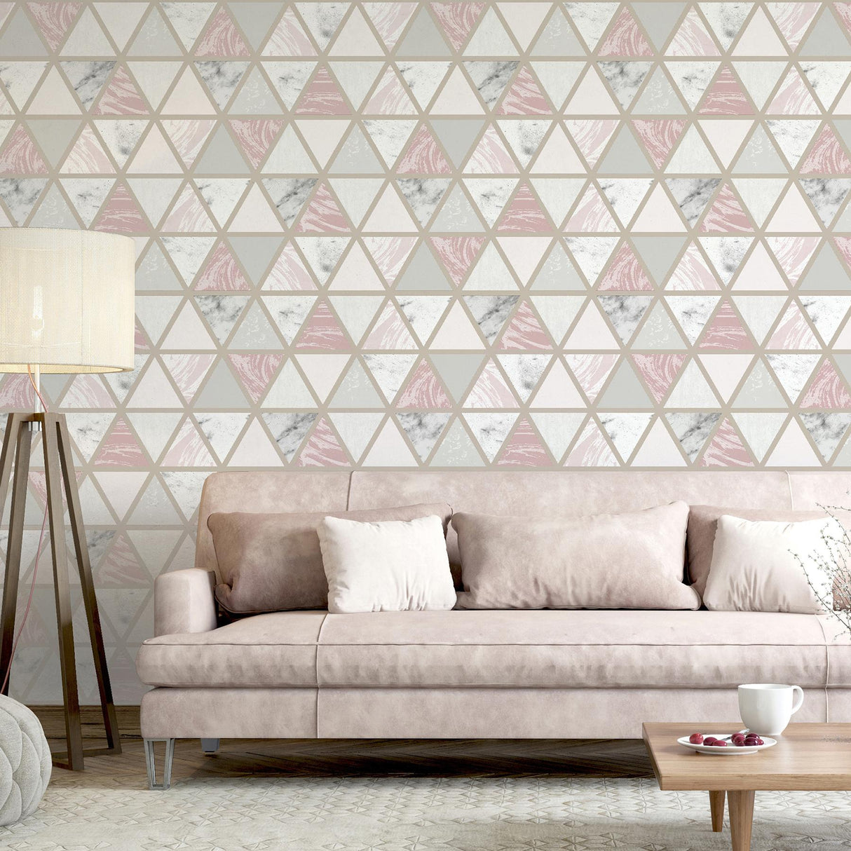 York Marcy Pink Triangle Grid Wallpaper