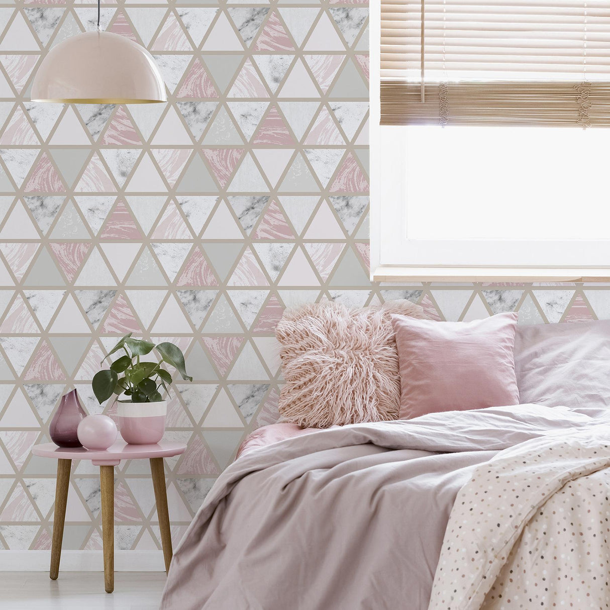York Marcy Pink Triangle Grid Wallpaper