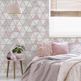 York Marcy Pink Triangle Grid Wallpaper