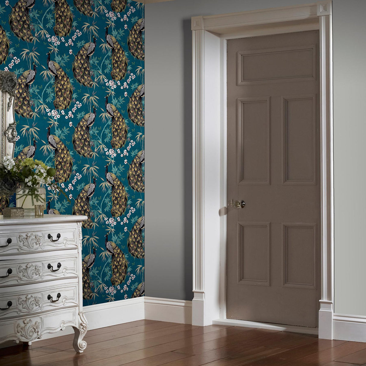 York Takara Teal Opulent Peacock Wallpaper