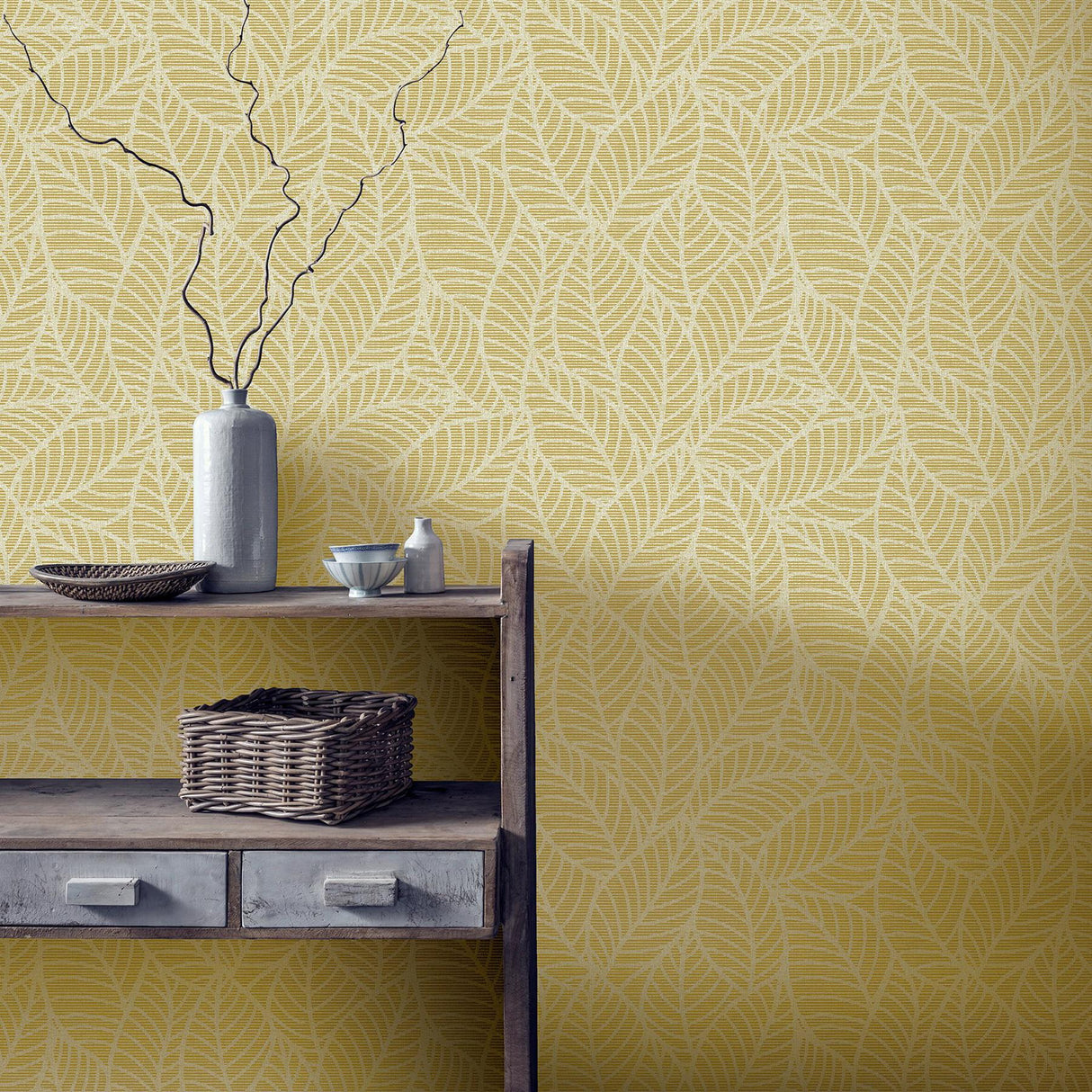 York Mavis Mustard Leaf Wallpaper