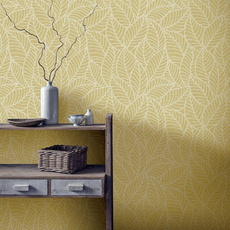 York Mavis Mustard Leaf Wallpaper