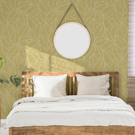 York Mavis Mustard Leaf Wallpaper