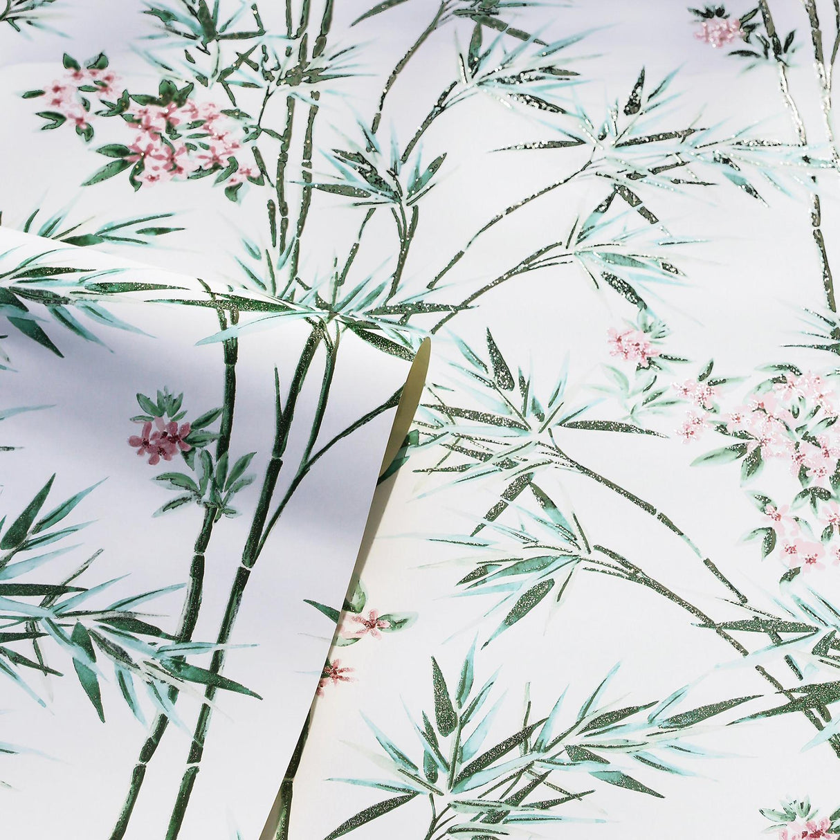 York Ayumi White Glitter Bamboo Wallpaper